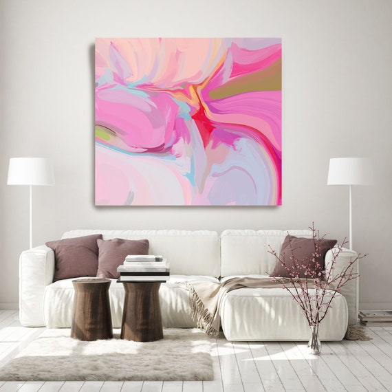 Large Abstract Painting, Modern Abstract Painting, Pink Blue Canvas Print, Abstract Painting Canvas Print, A soft solfege