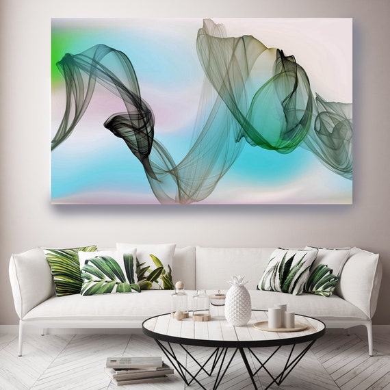 Blue Green Extra Large Wall Art Abstract Art Contemporary Art Large Abstract Canvas Print, Flow Abstract New Media Gradient 41, Minimalist