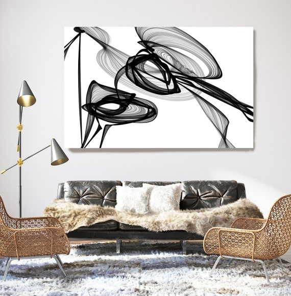 What did you see there? 45H x 60W inch, Innovative ORIGINAL New Media Abstract Black And White Painting on Canvas Minimalist Art