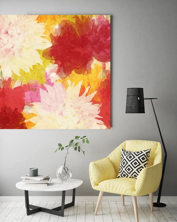 Drop of Sunshine. Red Yellow Floral Canvas Art Print, Extra Large Floral Painting Canvas Art Print up to 48" by Irena Orlov