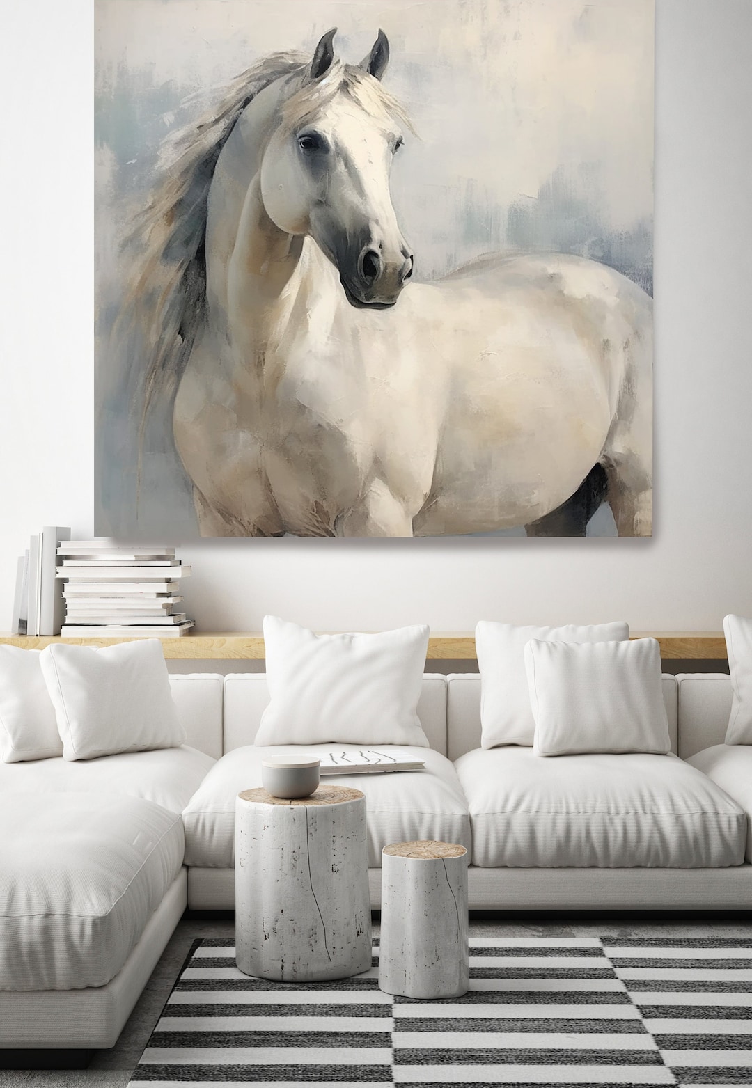Gray Horse Painting Print, Textured Horse Painting, Horse Art, Horse