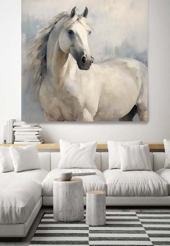 Gray Horse Painting Print, Textured Horse Painting, Horse Art, Horse Painting, Impressionist Horse Painting Print, Rustic Horse canvas Art