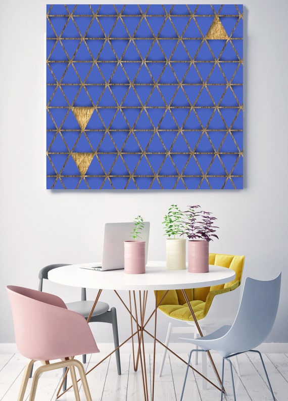 Blue and Gold 9, Extra Large Industrial Geometrical Blue Gold Canvas Art Print Wall Decor, Modern Wall Art up to 48" by Irena Orlov