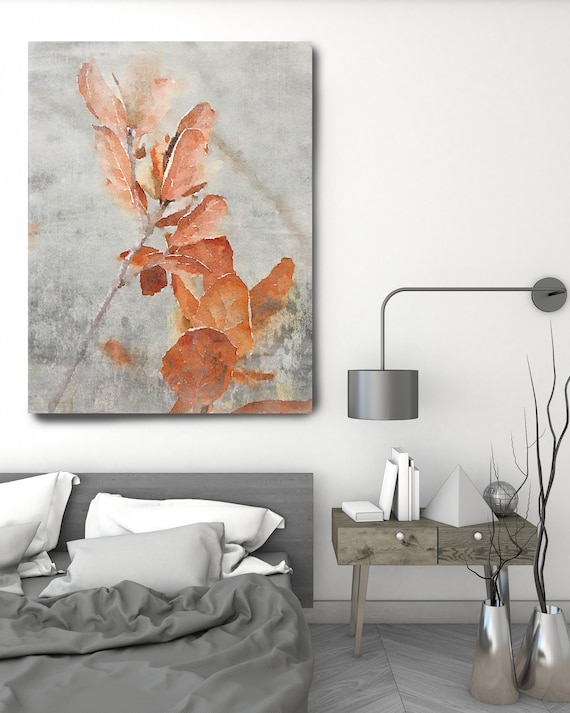 Rustic Embrace, landscape painting, gray orange landscape art landscape watercolor- Irena Orlov - Watercolor Canvas Art Print up to 72"