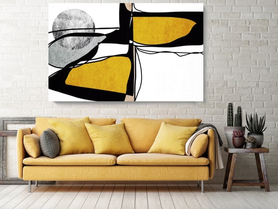 Abstract Line Art 12. Line Art Modern Yellow Canvas Art Print Scandinavian print Minimalist abstract Wall decor Black Yellow Minimalist Art