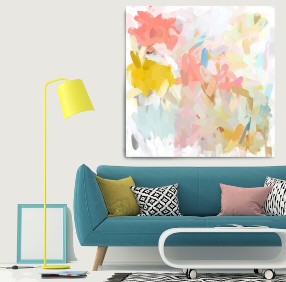 Pink Yellow Natural Abstract Painting, Beautiful Abstract Art, Modern Wall Decor, Large Canvas Art, The Secret of Youth