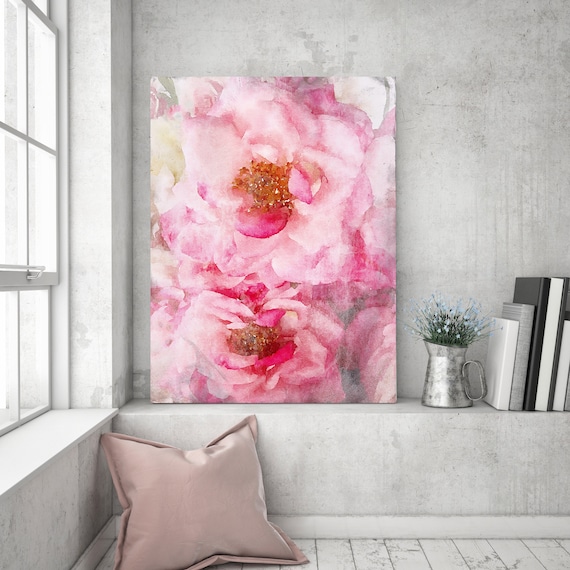 Pink Roses watercolor painting, pretty, Roses Painting, Impressionist Painting, Floral Painting, Modern Painting, Shabby Chic canvas print