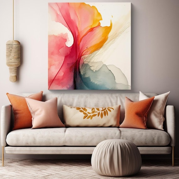 Vibrant Watercolor Layers-4 Canvas Print | Minimalist Abstract Painting | Green Red Abstract Art | Abstract  Art | Landscape Canvas Print