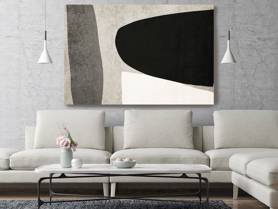 Black White Shapes Canvas Art Print Geometric Neutral Organic Shapes Art Black and White Geometric Shapes Large Abstract Art Large Black Art