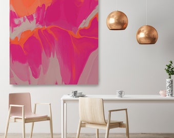Volcano Spectacular 2, Hot Pink Orange Gray Abstract Painting, Pink Orange Gray Blur Canvas Art Print up to 50" by Irena Orlov