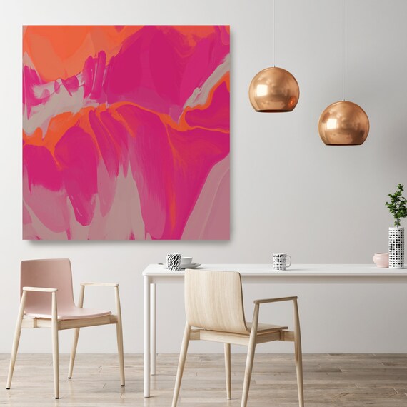 Volcano Spectacular 2, Hot Pink Orange Gray Abstract Painting, Pink Orange Gray Blur Canvas Art Print up to 50" by Irena Orlov