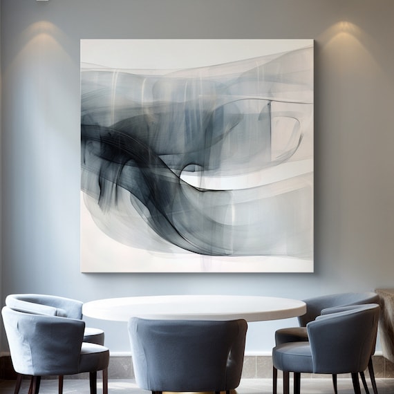 Dancing Layers-16, Blue Gray Contemporary art, Minimalist Painting Print, Canvas Print Painting Art, Office Art, Living Room Wall Decor