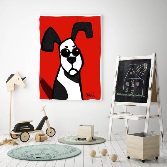 Jack. Red Dog Large Kids Canvas Art Print, Jack Russell Childrens Prints, Kids Art up to 72", Red Dog Canvas Wall Art Print by Zeev Orlov