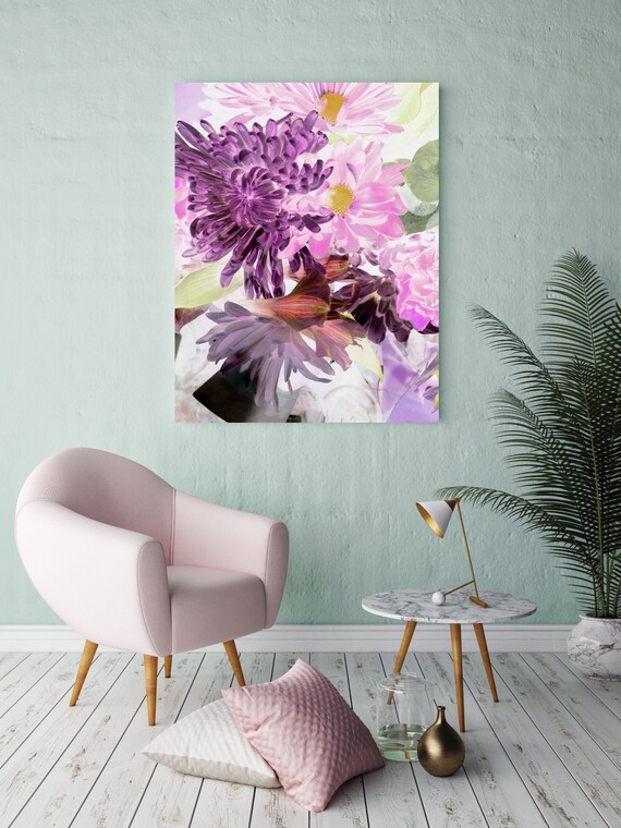 Sparkling Flowers. Floral Painting, Green Pink Lavender, Pink Green Flower Canvas Art Print up to 72" by Irena Orlov