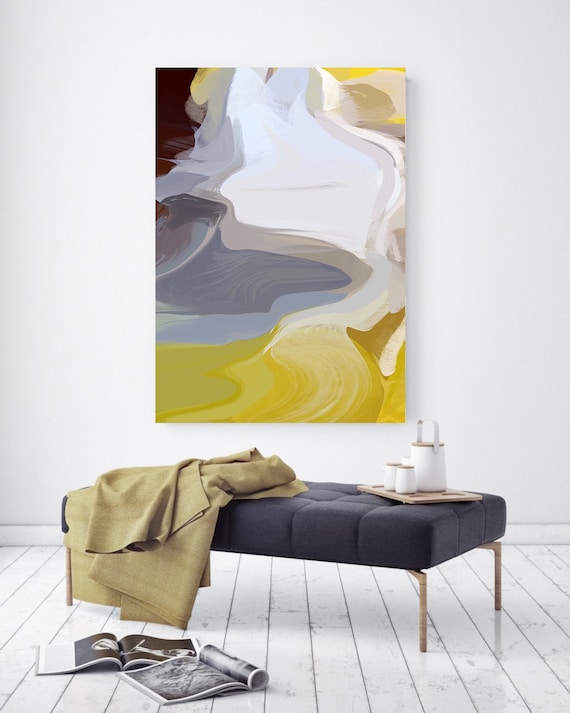 New beginnings. Extra Large Infused Dye Sub Fine Art Gloss Metal Prin  up to 60", Large Abstract Yellow, Grey, White Brown Art Print