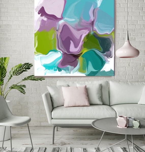 Attitude 3, Blue Green Purple Blur Abstract Painting, Blue Green Purple Canvas Art Print up to 48" by Irena Orlov