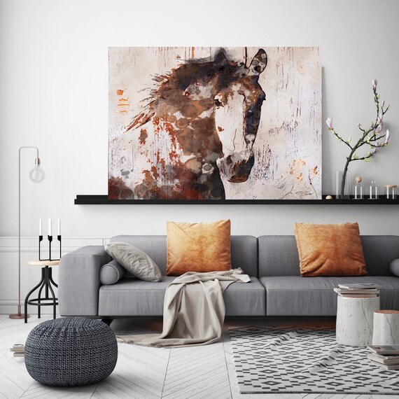 Gorgeous Brown Horse. Horse Art Large Canvas, Horse Art, Brown Rustic Horse, Rustic Vintage Horse Wall Art Print, Abstract Horse Portrait