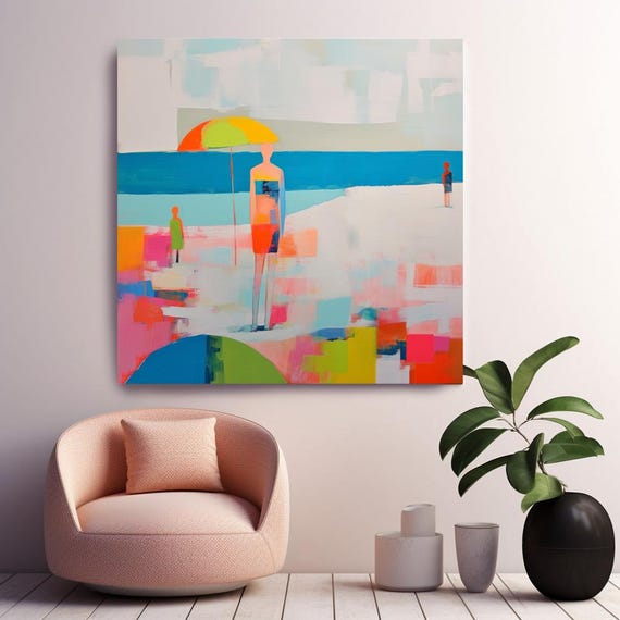 Summer Vibes Color Block Modern Beach Art 3, Coastal Canvas Print, Midcentury Coastal At print on Canvas, Color Block Abstract Coastal Art