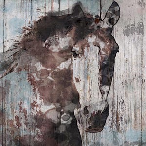 Wild Blue Horse Extra Large Horse Wall Decor, Brown Rustic Horse Large Horse Portrait Canvas Art Print Abstract Horse, Equine Art, Horse image 2