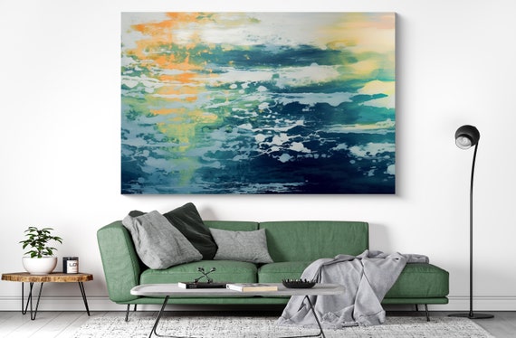 Rhythmic Sea Dance-5/ Abstract Green Coastal Canvas Print, Large Wall Art,Textured Beach Canvas Print,Custom Blue Wall Art Living Room Decor