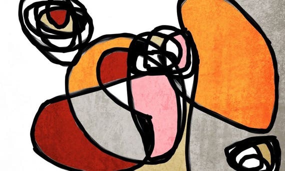Vibrant Colorful Abstract-0-30. Mid-century Modern Red Orange
