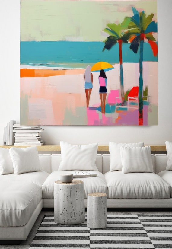 Beach Days Wall Art 8, Coastal Canvas Print Midcentury, Coastal At print on Canvas, Color Block Abstract Coastal Paining Art, Color Block