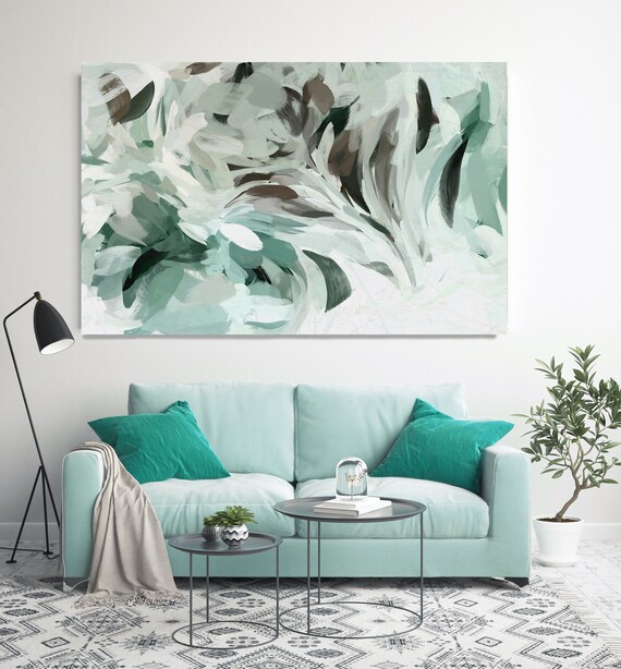 Teal Modern Abstract Wall Art Decor, Green Abstract Art, Large Wall Art Teal Abstract Canvas Print, Though the moonshine Wall Art