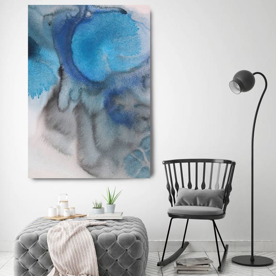 Coastal Watercolor Abstract 25. Watercolor Abstract Blue Black Canvas Art Print, Extra Large Canvas Art Print up to 72" by Irena Orlov