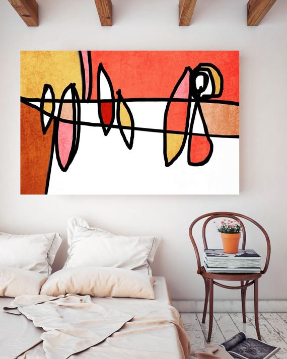 Vibrant Colorful Abstract-0-17-1. Mid-Century Modern Red Canvas Art Print, MidCentury Modern Canvas Art Print up to 72" by Irena Orlov