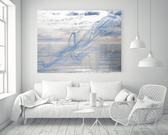 ORL-11590-2 Silver ocean breeze 7. Extra Large Contemporary Blue Canvas Art Print, Seascape Abstract Canvas Art up to 80"  by Irena Orlov