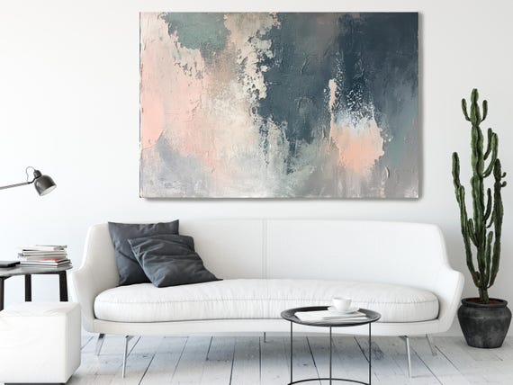 The peaceful interplay-11, Gray Pink Abstract Painting Print on Canvas, Textured Painting, Contemporary Living Room Decor, Office Wall Art