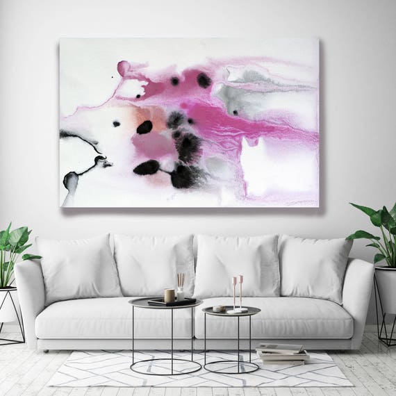 Coastal Watercolor Abstract 66-2. Watercolor Abstract Gray Pink Black, Watercolor Painting Print Canvas Art Print up to 72" by Irena Orlov