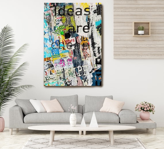 Graffiti Art, Street Art, Pink Gold Street Art Painting Print on Canvas, Large Canvas Print, Urban Canvas Print, Ideas are cheap