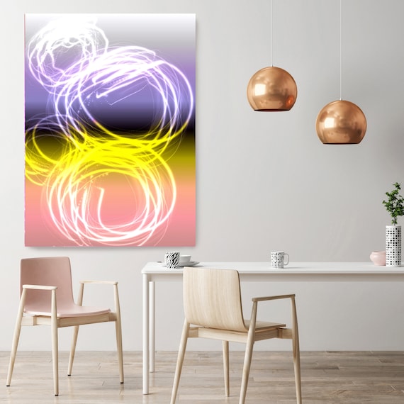 Mysterious Light 62, Neon Purple Yellow Pink Contemporary Lines Wall Art, Extra Large New Media Canvas Art Print up to 72" by Irena Orlov