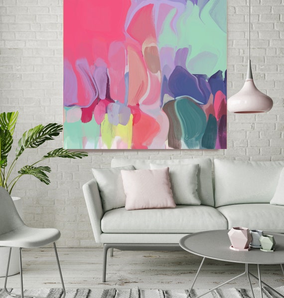 Unsung Melodies, Purple Pink Aqua Abstract Painting, Purple Pink Aqua Blur Canvas Art Print up to 48" by Irena Orlov