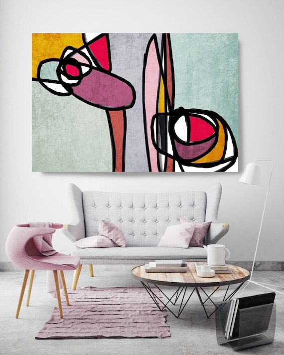 Vibrant Colorful Abstract 70. Mid-Century Modern Pink Green Canvas Art Print, Mid Century Modern Canvas Art Print up to 72" by Irena Orlov