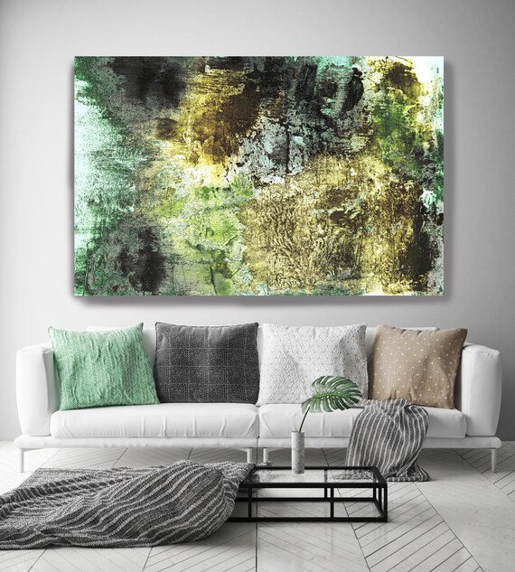 Vibrant Hues 31. Abstract Paintings Art, Abstract Green Gold Extra Large Canvas Art Print up to 72" by Irena Orlov