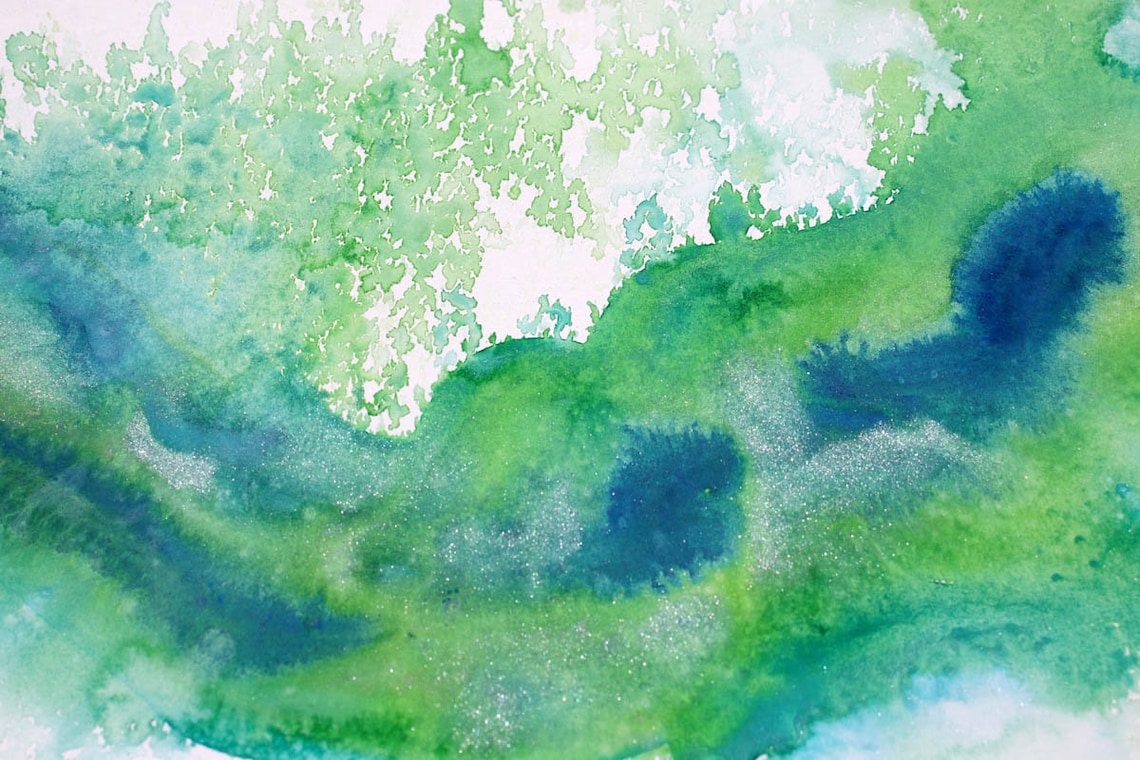 Green Waves Watercolor Abstract Splash 1. Contemporary - Etsy