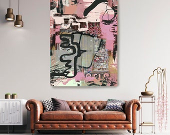 Graffiti Wall Art Pink Street Art Painting Print on Canvas, Large Canvas Print, Urban Canvas Print, The puzzle Pink