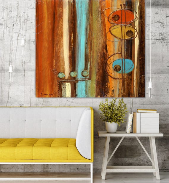 In the mix II. Geometrical Abstract Art, Wall Decor, Extra Large Abstract Brown Contemporary Canvas Art Print up to 48" by Irena Orlov