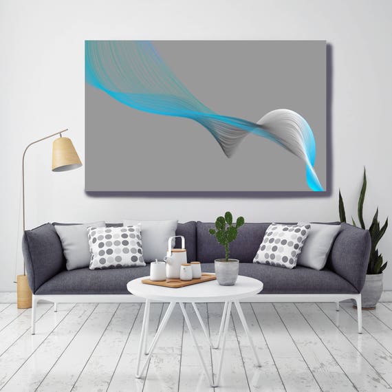 Air Breeze 4. Abstract New Media Art, Wall Decor, Extra Large Abstract Gray Blue Contemporary Canvas Art Print up to 72" Irena Orlov