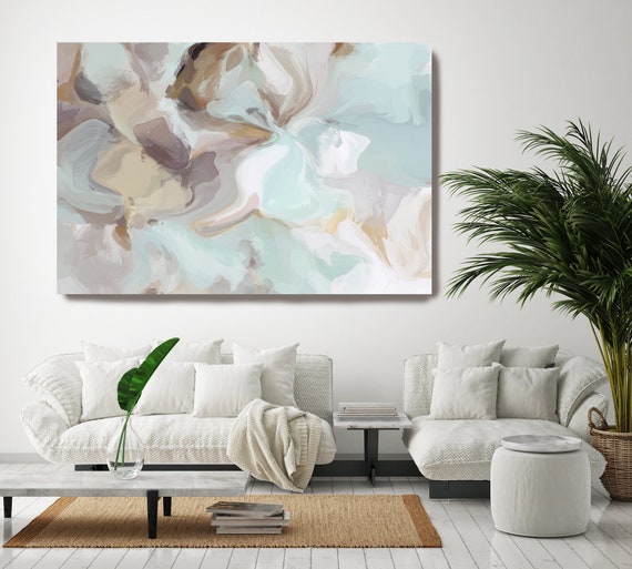 Teal Brown Abstract Flow Wall Art Decor Teal Abstract Art, Large Wall Art Teal Abstract Canvas Print, Walking silently Wall Art for Home