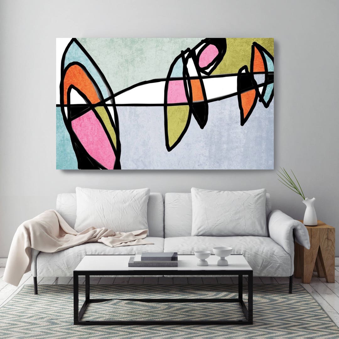 Vibrant Colorful Abstract-0-20. Mid-century Modern Gray Pink