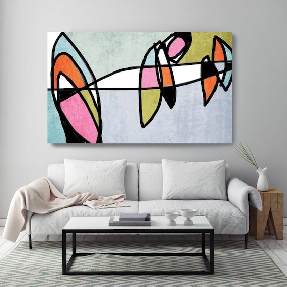 Vibrant Colorful Abstract-0-20. Mid-Century Modern Gray Pink Canvas Art Print, Mid Century Modern Canvas Art Print up to 72" by Irena Orlov