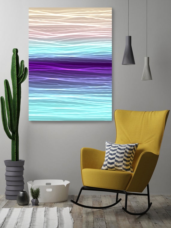 Mysterious Light 31, Neon Purple Blue Green Lines Contemporary Wall Art, Extra Large New Media Canvas Art Print up to 72" by Irena Orlov