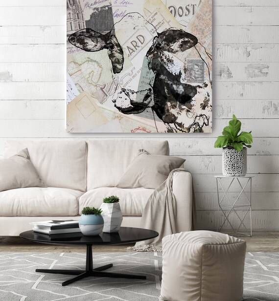 Abstract rustic cow 1| Cow Painting | Giclee on Canvas | Farm Animal | Cow Art| Rustic Cow | Cow Canvas | Abstract Cow Black Vintage
