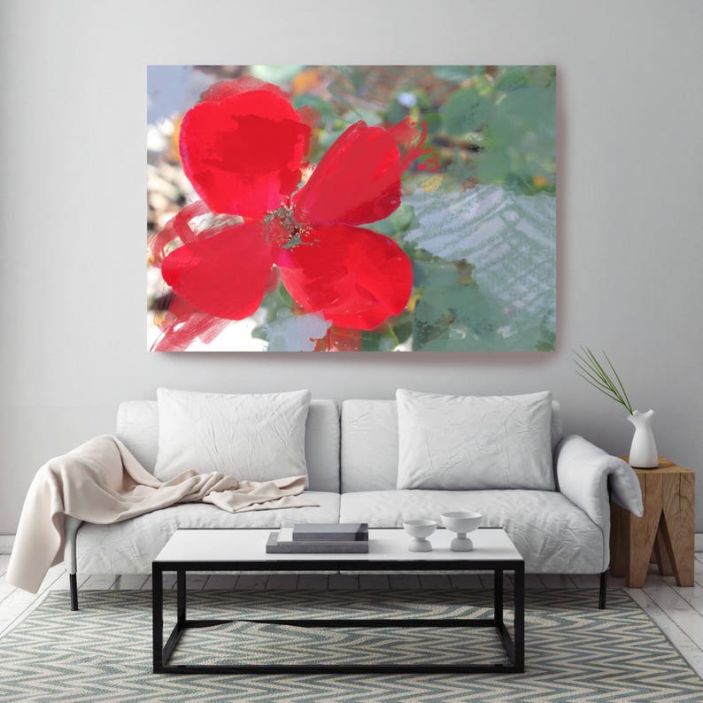 Red Touch. Floral Painting, Red Green Floral Art, Wall Decor, Abstract Colorful Contemporary Canvas Art Print up to 72 by Irena Orlov image 1