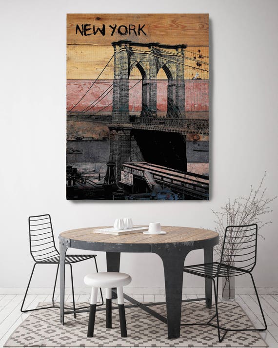 Old Brooklyn Bridge. New York Extra Large Canvas Art Print up to 72", New York Black Brown Rustic Canvas Art Print by Irena Orlov