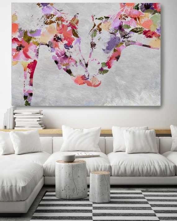 Loving Horses Bohemian Colorful Abstract Floral Horse BOHO Watercolor floral horse, farm animals, watercolor horse. Horse Canvas Print