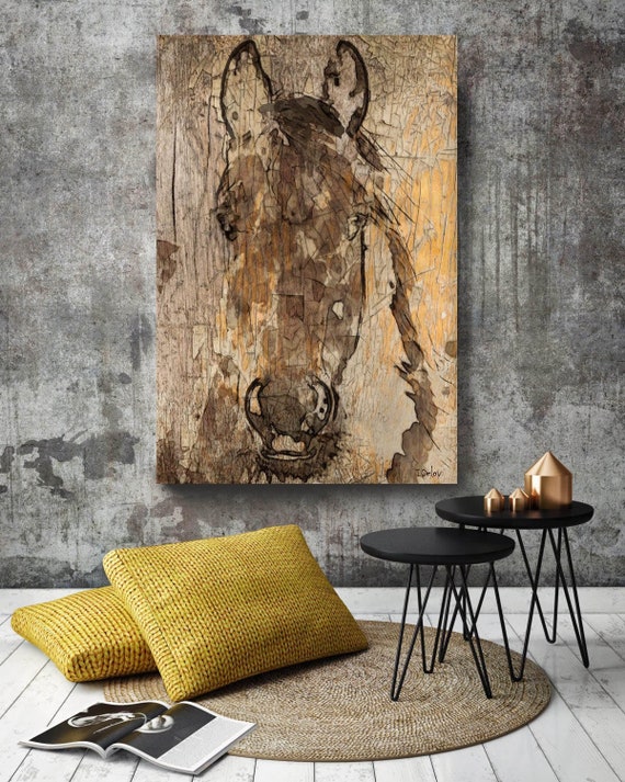 Prince Horse. Extra Large Horse, Unique Horse Wall Decor, Brown Rustic Horse, Large Contemporary Canvas Art Print up to 72" by Irena Orlov